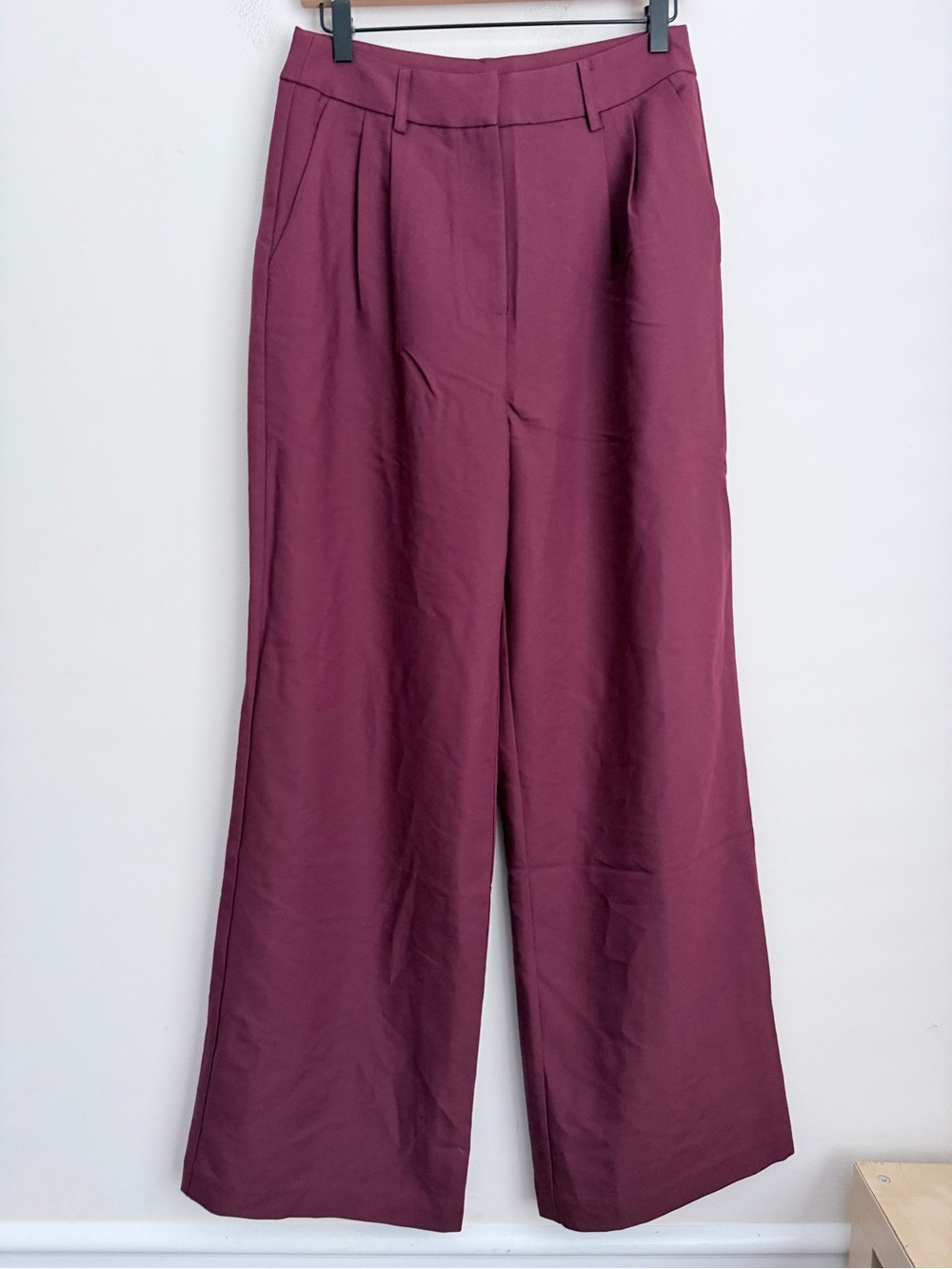 COMMENSE burgundy Wide Leg Pants pleated no belt M NWT - Picture 2 of 7